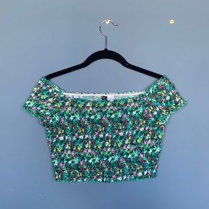 Floral H&M green crop top
